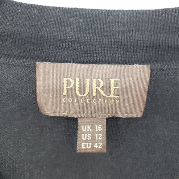 Pure Collection Silk Cashmere Tiered Knit Cardigan Sweater 12 Womens Black - Picture 3 of 8